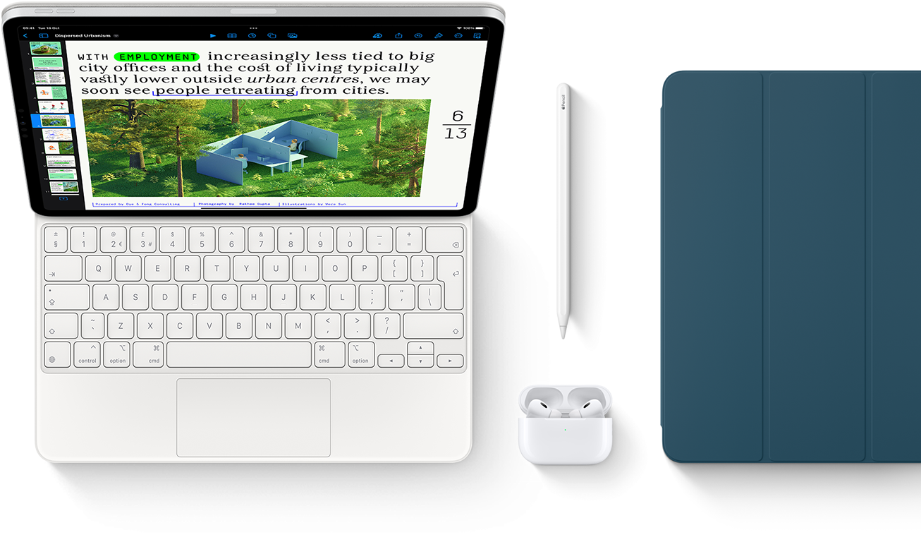 Smart Keyboard Folio, Apple Pencil, AirPods Pro and iPad Cover in Marine Blue
