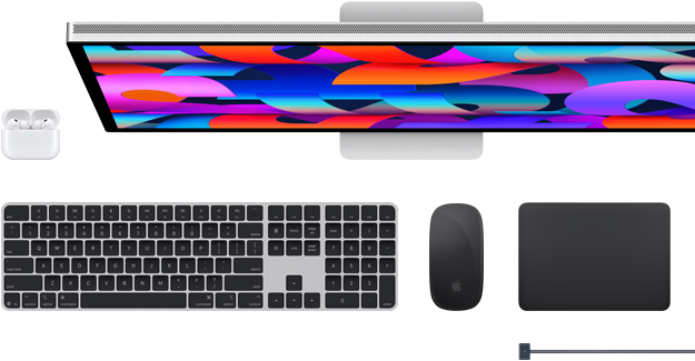 Mac accessories: AirPods, Studio Display, Magic Keyboard, Magic Mouse, Magic Trackpad, MagSafe charging cable