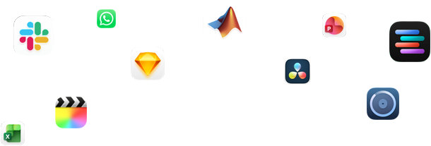 Various app glyphs are arranged around text that reads: Let your pro apps fly