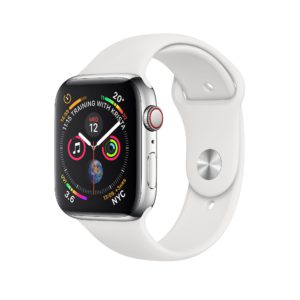 Apple Watch Series 4 Stainless Steel Case with White Sport Band