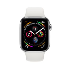 Apple Watch Series 4 Stainless Steel Case with White Sport Band