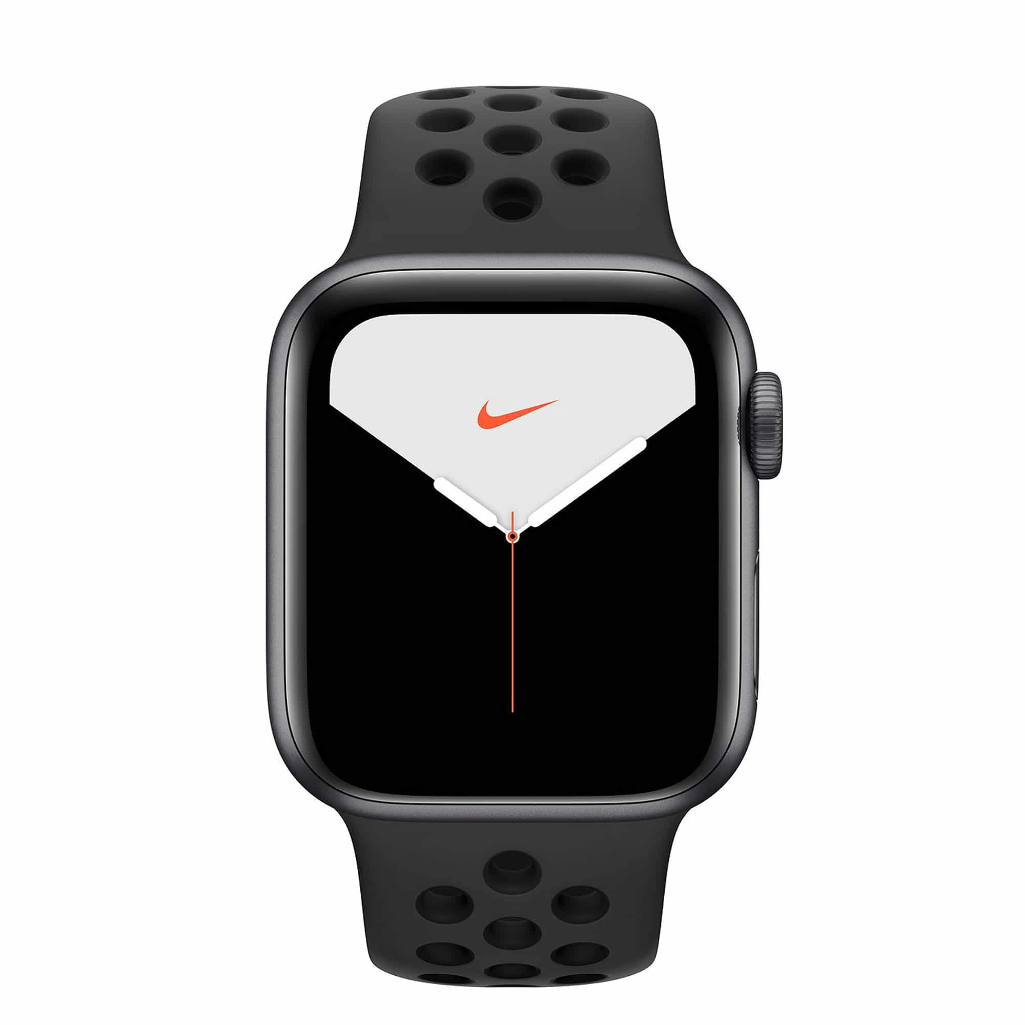 space grey apple watch with white nike band
