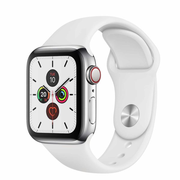 Apple Watch Series 5 Stainless Steel Case with White Sport Band