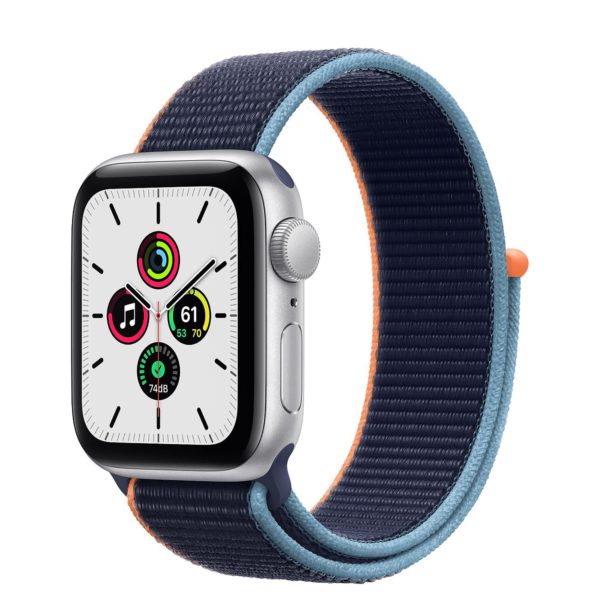 Apple Watch SE Silver Aluminium Case with Deep Navy Sport Loop