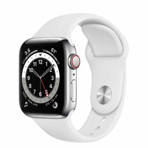 Apple Watch Series 6 Silver Stainless Steel Case with White Sport Band