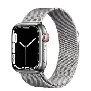 Apple Watch Series 7 GPS + Cellular with Silver Stainless Steel Case and Silver Milanese Loop