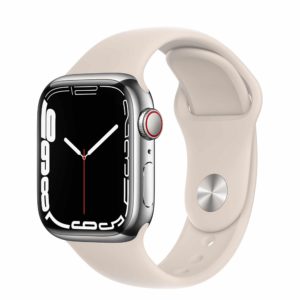 Apple Watch Series 7 GPS + Cellular with Silver Stainless Steel Case and Starlight Sport Band