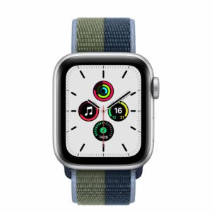 Apple Watch SE Silver Aluminium Case with Abyss Blue/Moss Green Sport Loop - Front