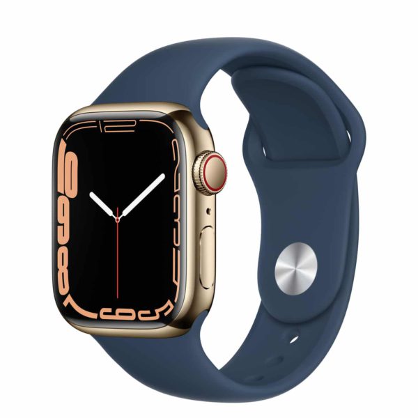 Apple Watch Series 7 GPS + Cellular with Gold Stainless Steel Case and Abyss Blue Sport Band