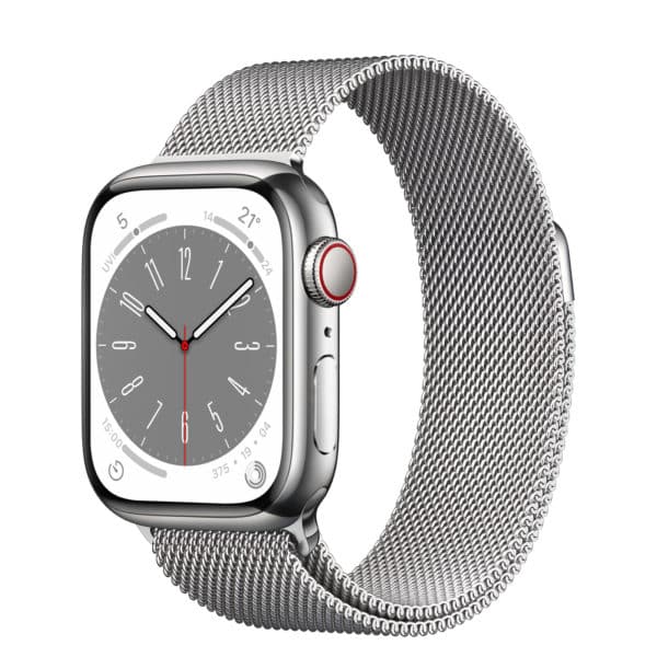Apple Watch Series 8 GPS + Cellular Silver Stainless Steel Case with Silver Milanese Loop