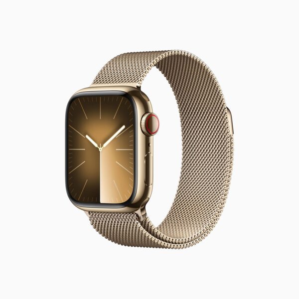 Apple Watch Series 9 GPS + Cellular Gold Stainless Steel Case with Gold Milanese Loop