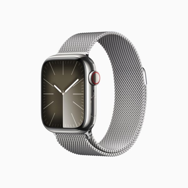 Apple Watch Series 9 GPS + Cellular Silver Stainless Steel Case with Silver Milanese Loop