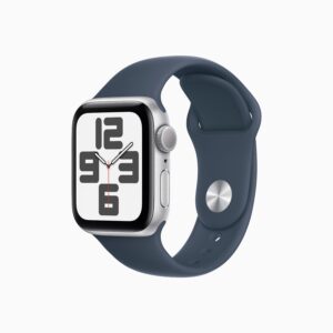 Apple Watch SE Silver Aluminium Case with Storm Blue Sport Band