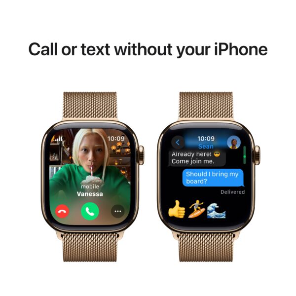 Apple Watch Series 10 GPS + Cellular Gold Titanium Case with Gold Milanese Loop