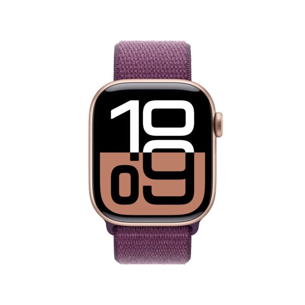 Apple Watch Series 10 GPS Rose Gold Aluminium Case with Plum Sport Loop