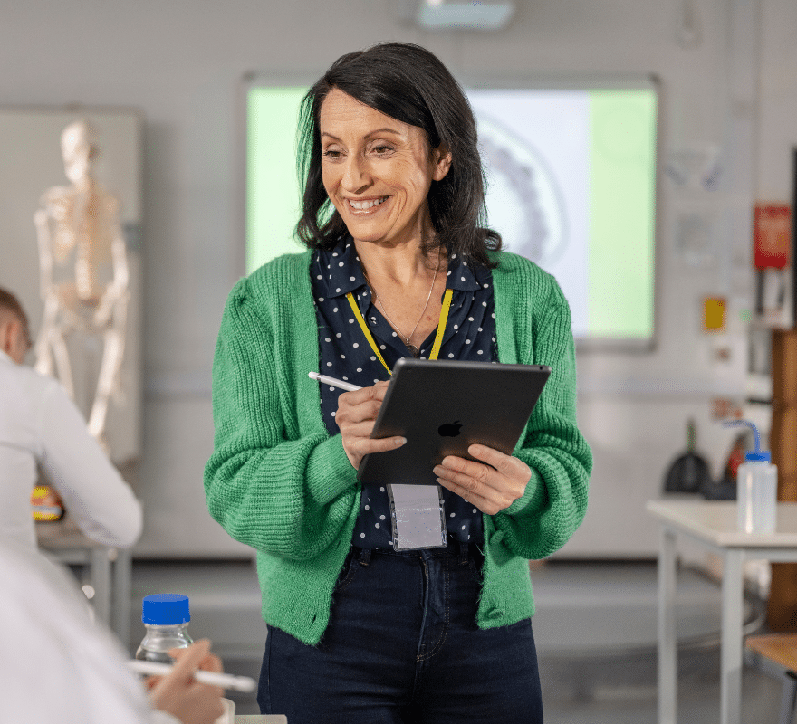 Teacher using iPad in the classroom